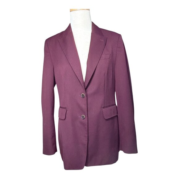 Ines De La Fressange Uniqlo Womens Burgundy Blazer Size M Two-Button Lined - Picture 2 of 9